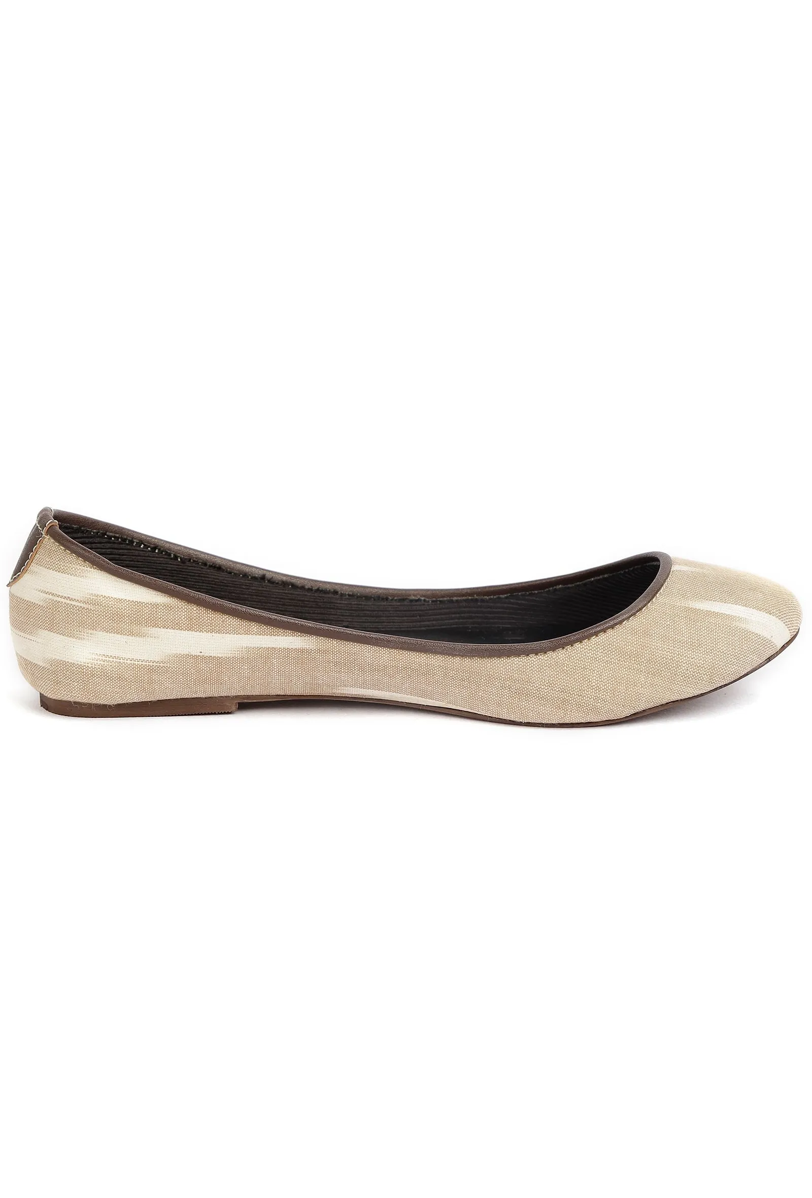 White and Beige Ikat Cruelty Free Leather Flat Ballerinas