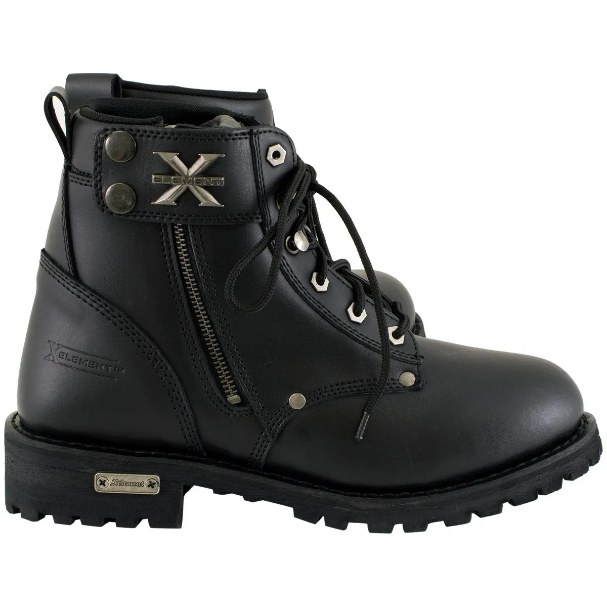 Xelement 1505 Men's Sprocket Black Premium Leather Advanced Lace-Up Motorcycle Rider Boots